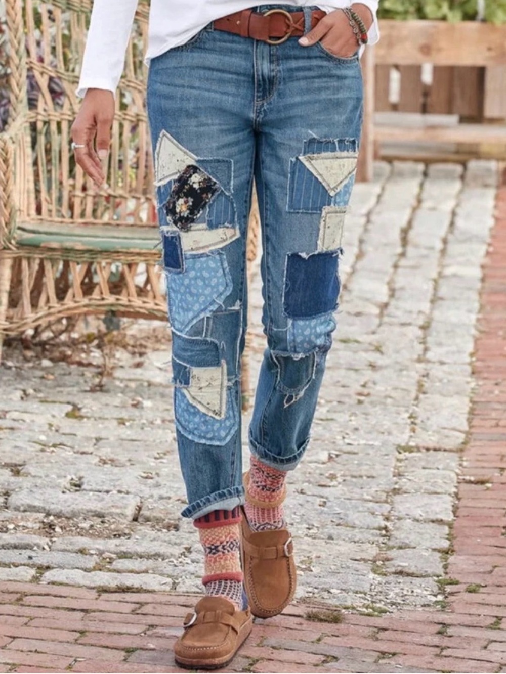 DRIFTWOOD Mixed Blue Patchwork Cropped Jeans
